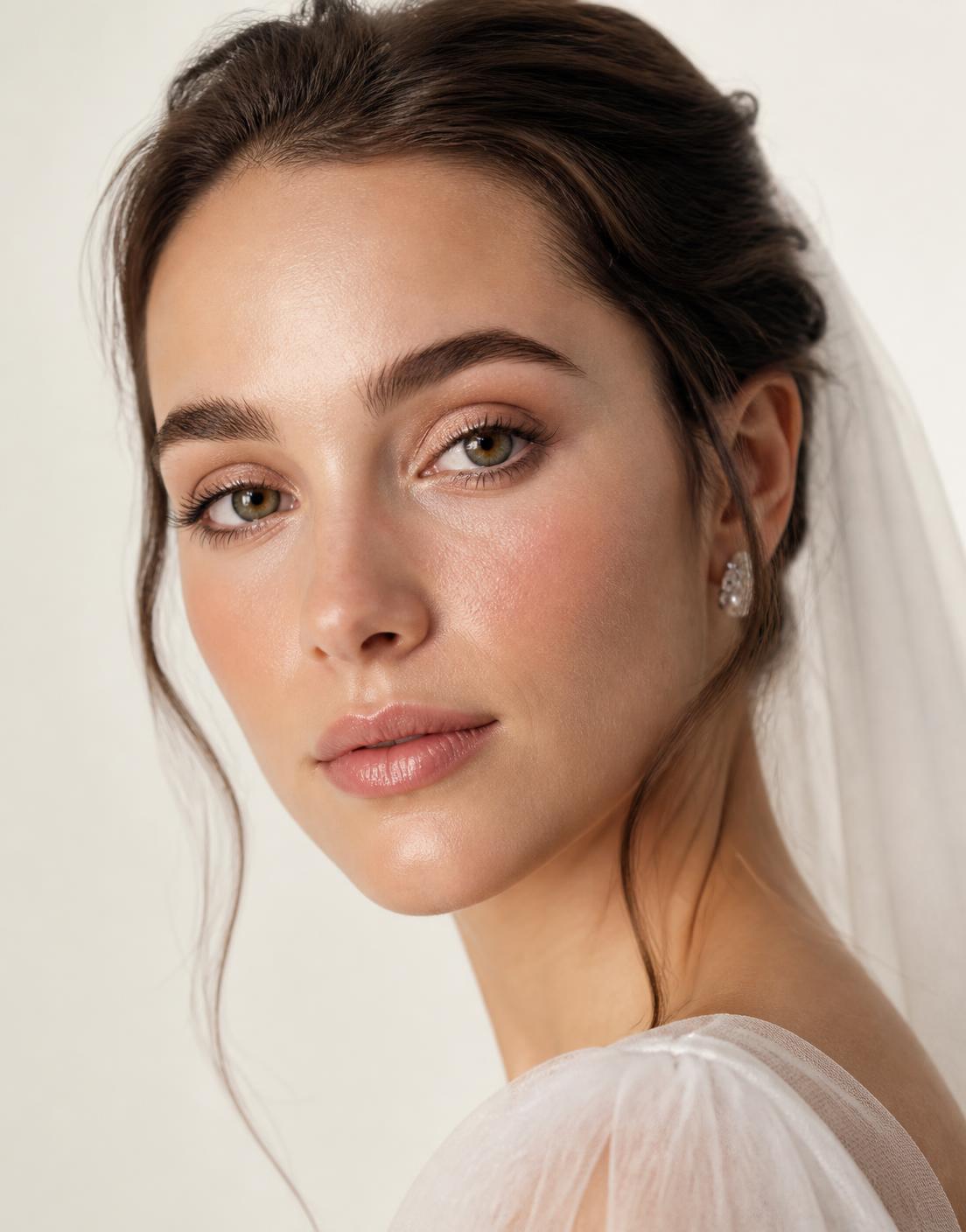 Novia con piel luminosa y maquillaje natural